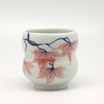 Чашка, живая керамика "Красный лист"